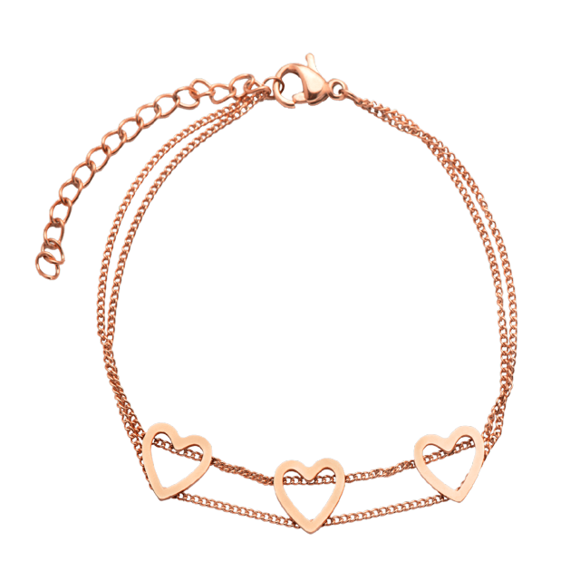 Pulsera para Mujer con Dijes de Corazón LuckyLy, Acero Inoxidable, Modelo Tami rosa UNITALLA