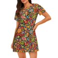 thumbnail image 1 of Balery Hippie Peace Love Camisón de manga corta con cuello redondo para mujer, cómodo y elegante., 1 of 6