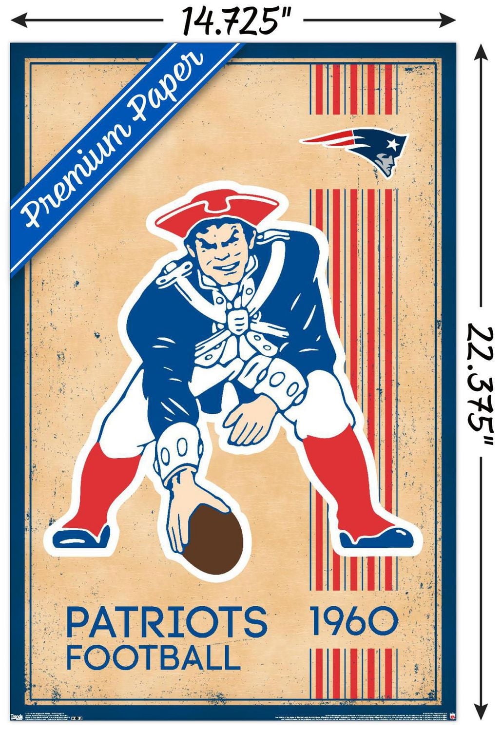 NFL New England Patriots - Retro Logo 14 Wall Poster, 14.725" x 22.375"