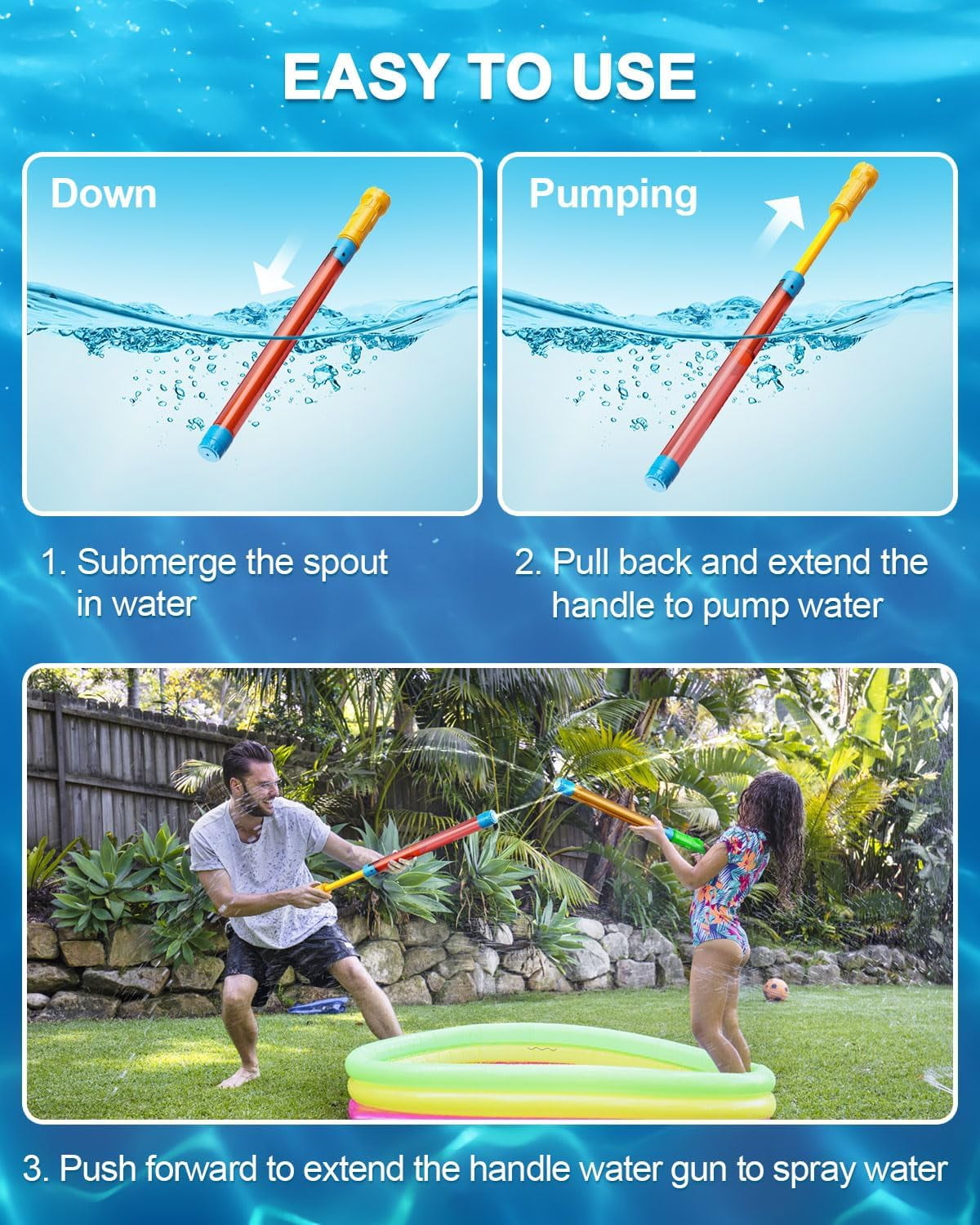 5Pcs Water Pump Gun for Kids 4-8 Year, Water Squirter Blaster for Summer Swimming Pool, Backyard, Beach Outdoor Toys