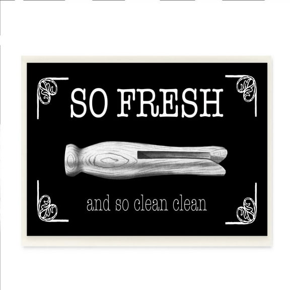 Stupell Industries So Fresh Clothes Pin Laundry Bathroom Black And White Design Graphic Art Unframed Art Print Wall Art, 7x17, by The Saturday Evening Post