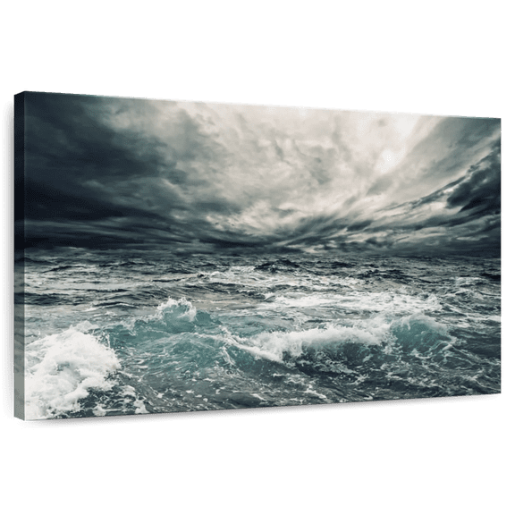 Elephant Stock Stormy Wall Art - Horizontal Canvas Wall Art - Living Room Wall Decor - Nature Canvas - Teal And White Decor - 12" x 8"