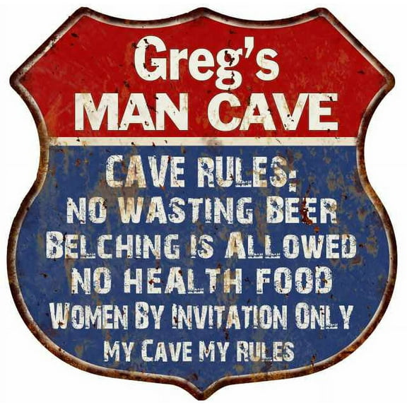 Hugh's Man Cave Rules Sign Shield Metal Gift 211110023065