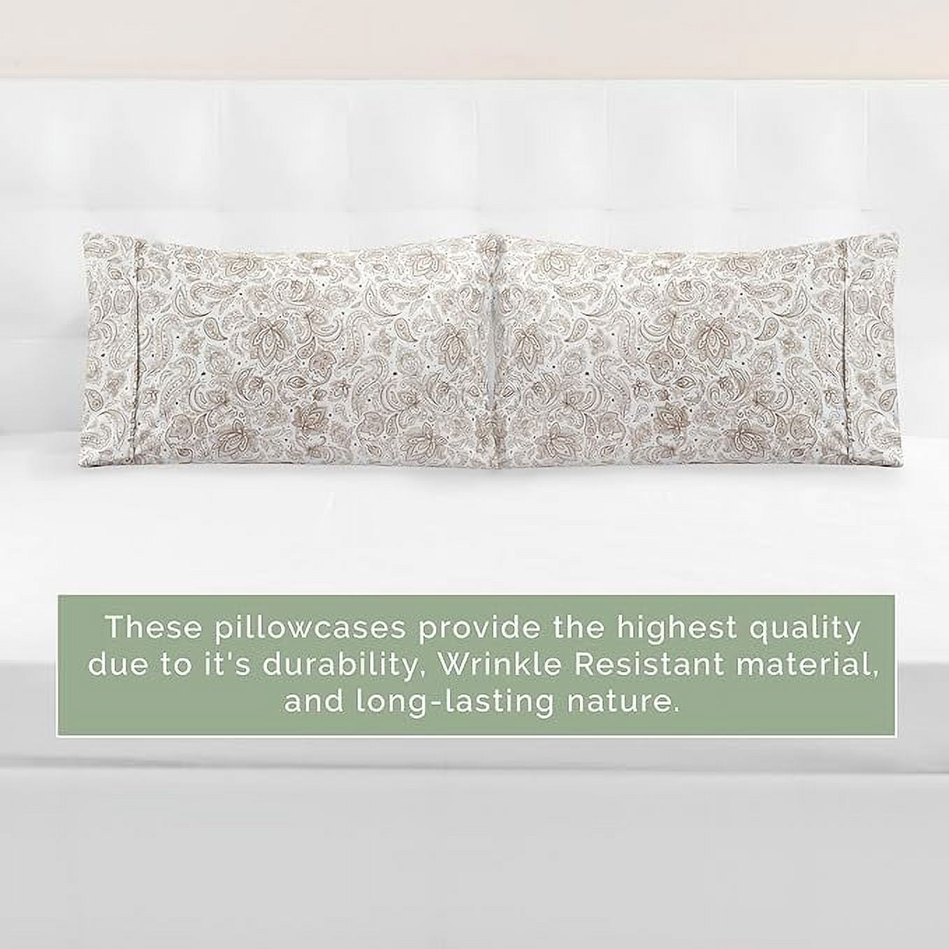 Elegant Comfort Set of 2 Floral Print Pillowcases, 1500 Series Hotel Quality Microfiber, Soft and Smooth with Envelope Closure, King, Paisley Taupe