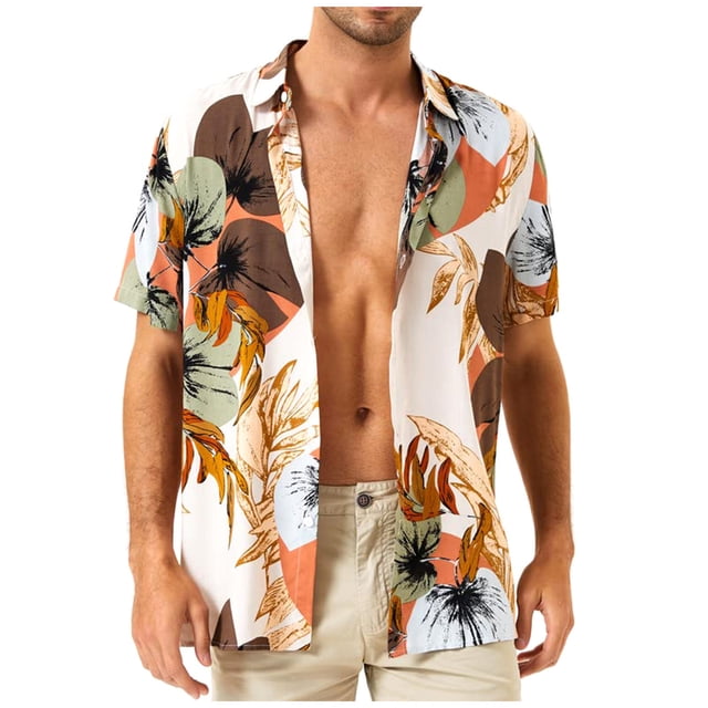 Hawaiian Shirt For Men, Men's Vintage Button Down Bowling Shirts Short Sleeve Summer Beach Shirt L