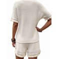 thumbnail image 2 of Womens Fringe Trim Textured Short Two Piece Set Waffle Tops and Short Sets L, 2 of 6