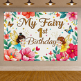 thumbnail image 7 of Fairy Themed First Birthday Banner with Flowers Butterflies and Stars Birthday Party Decorations Photography Props Backdrop Happy Birthday Party Supplies, 7 of 7