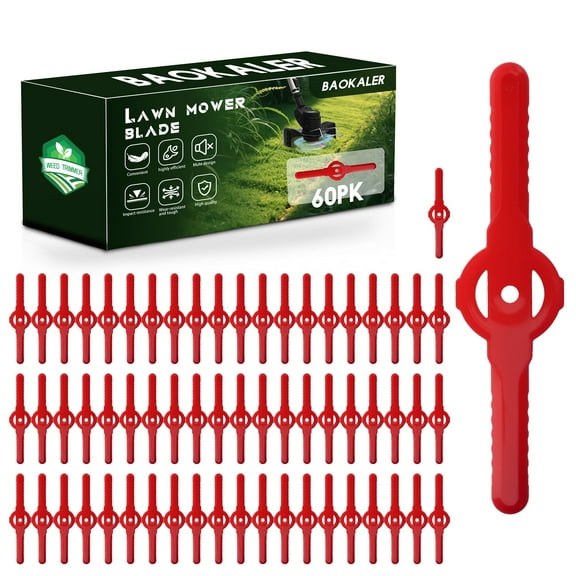 BAOKALER 60 PCS String Trimmer Head Blades Replace, Plastic Weed Trimmer Blades, Weed Wacker Replacement Blades, Machine Trimming Blades, Universal for Mainstream Cordless Grass Trimmer, Red
