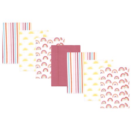 Hudson Baby Girls Cotton Flannel Burp Cloths 7-Pack Sunshine And Rainbows One Size