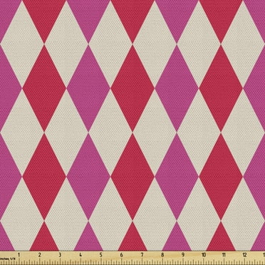 Geometric Rhombus Upholstery Fabric by the Yard, Polygonal Grid of Diamond Shapes in Warm Colors, Decorative Fabric for DIY and Home Accents, 2 Yards, Magenta Beige by Ambesonne