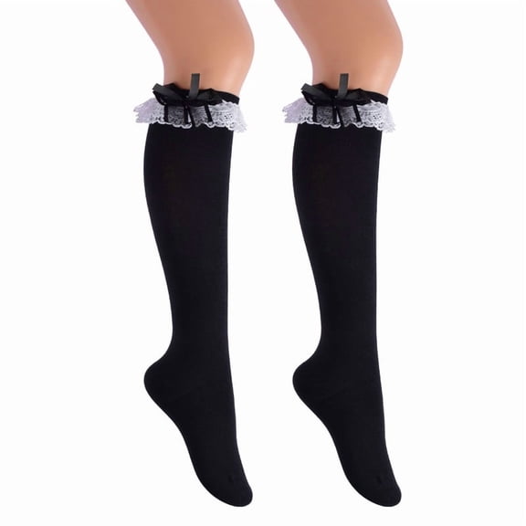TZYDMN Women's Knee High Lace Ruffle Socks with Bow