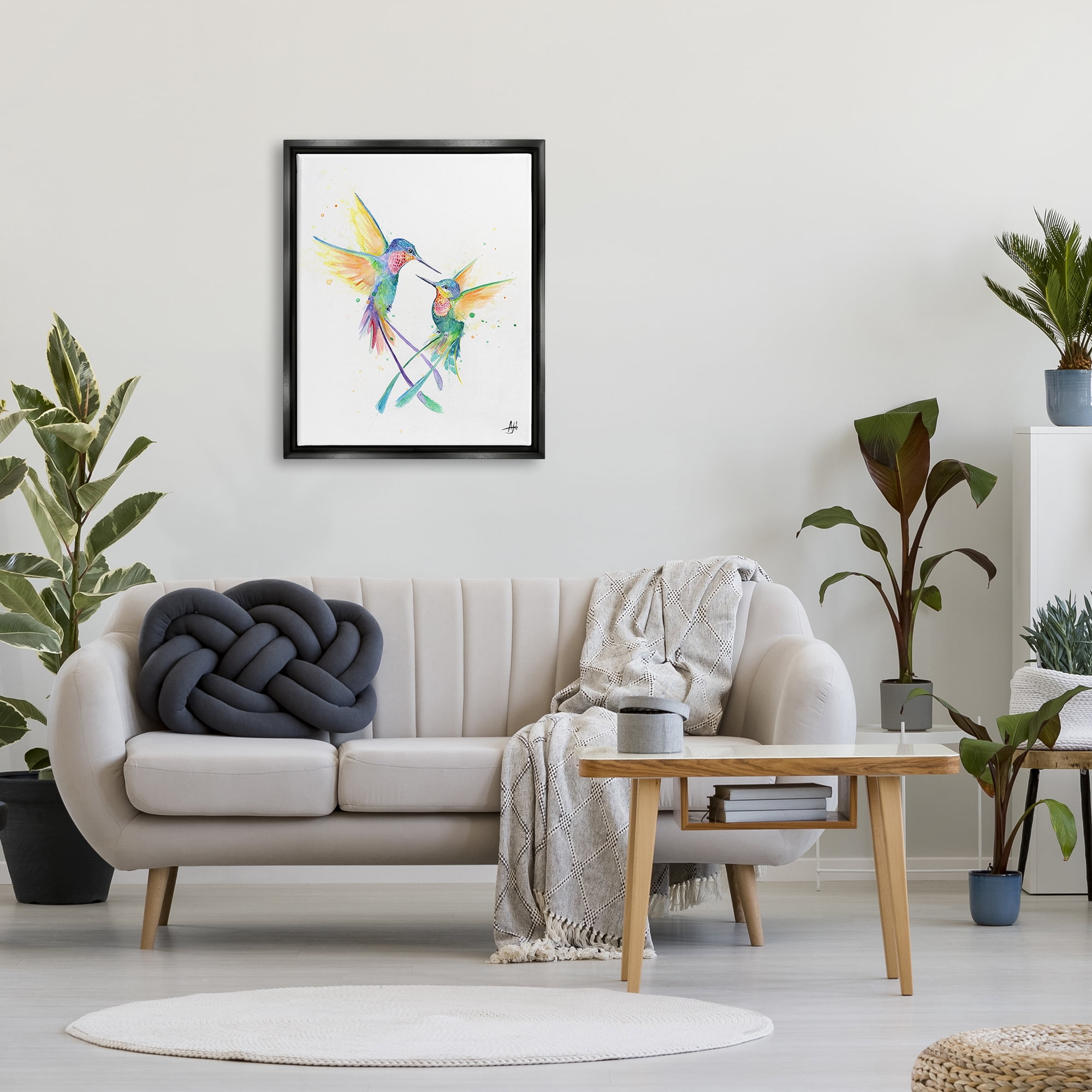Stupell Rainbow Birds Flying Duo Animals & Insects Painting Black Floater Framed Art Print Wall Art