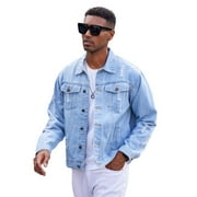 LZLER Casual Jean Jacket for Men Ripped Sports Denim Jacket