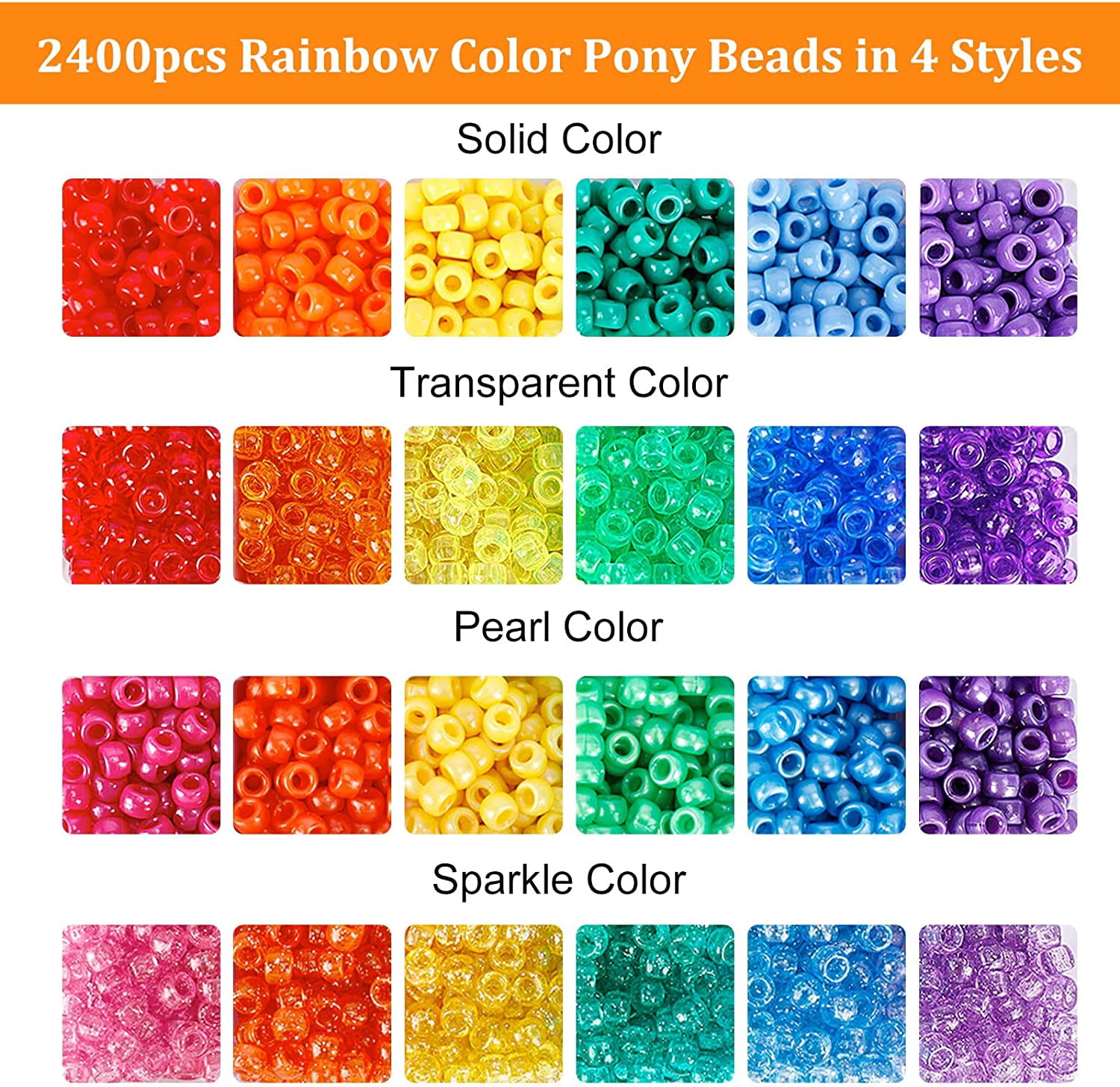 4000pcs Kandi Pony Beads Kit, Rainbow & Letter Beads with Elastic String