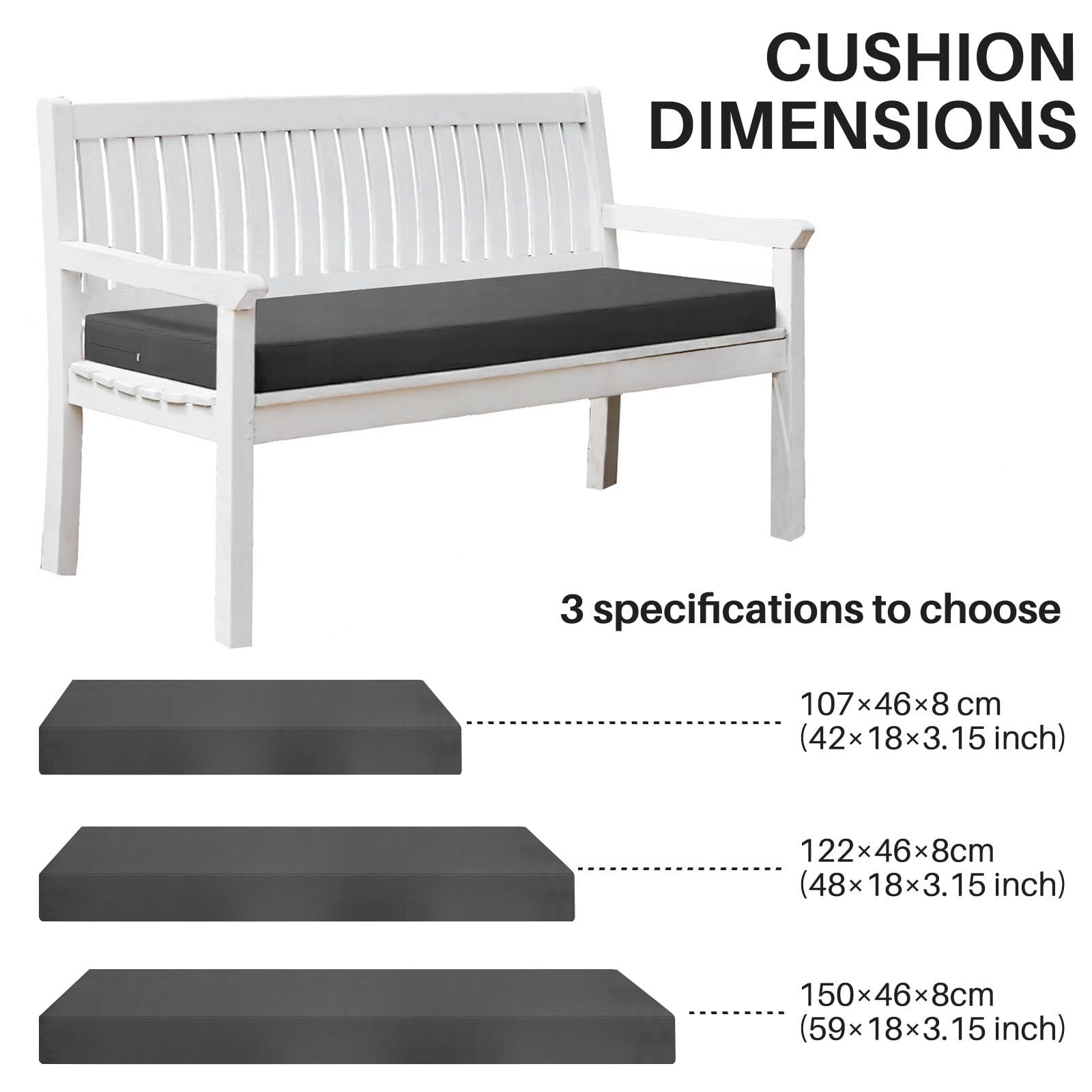 Topchances Outdoor Bench Cushion, Waterproof Patio Furniture Cushions, Non-Slip Bench Pad for Garden Swing Porch Sofa Settee (59x18x3 inch, Gray)
