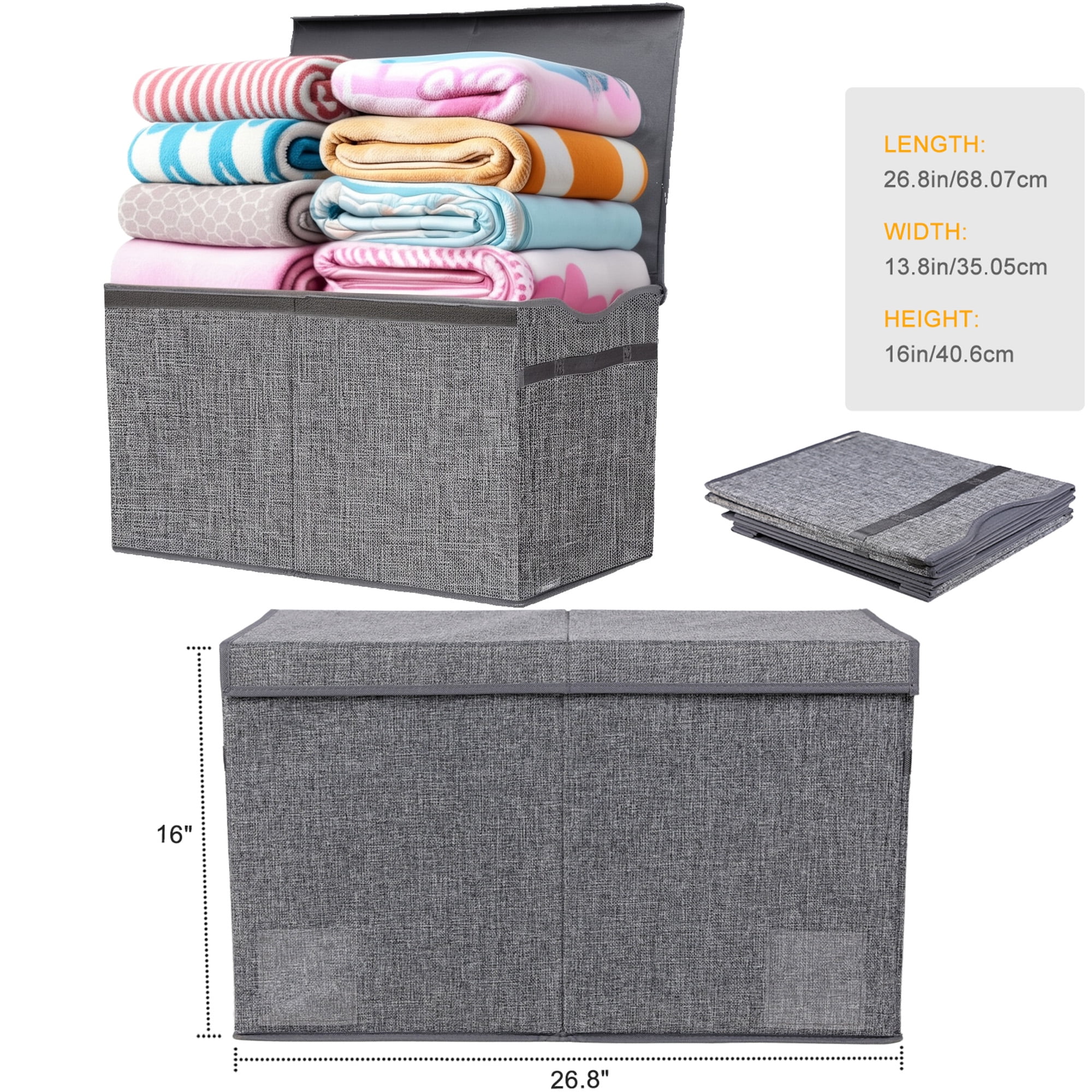 VICTORICH Extra Large Child Collapsible Toy Storage Fabric 32 gal Kids Room Toy Chests with Lid, Gray