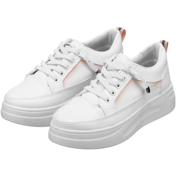 KALLORY 1 Pair White Pink Women Sneakers Artificial Pu For Casual Outings And Formal Events