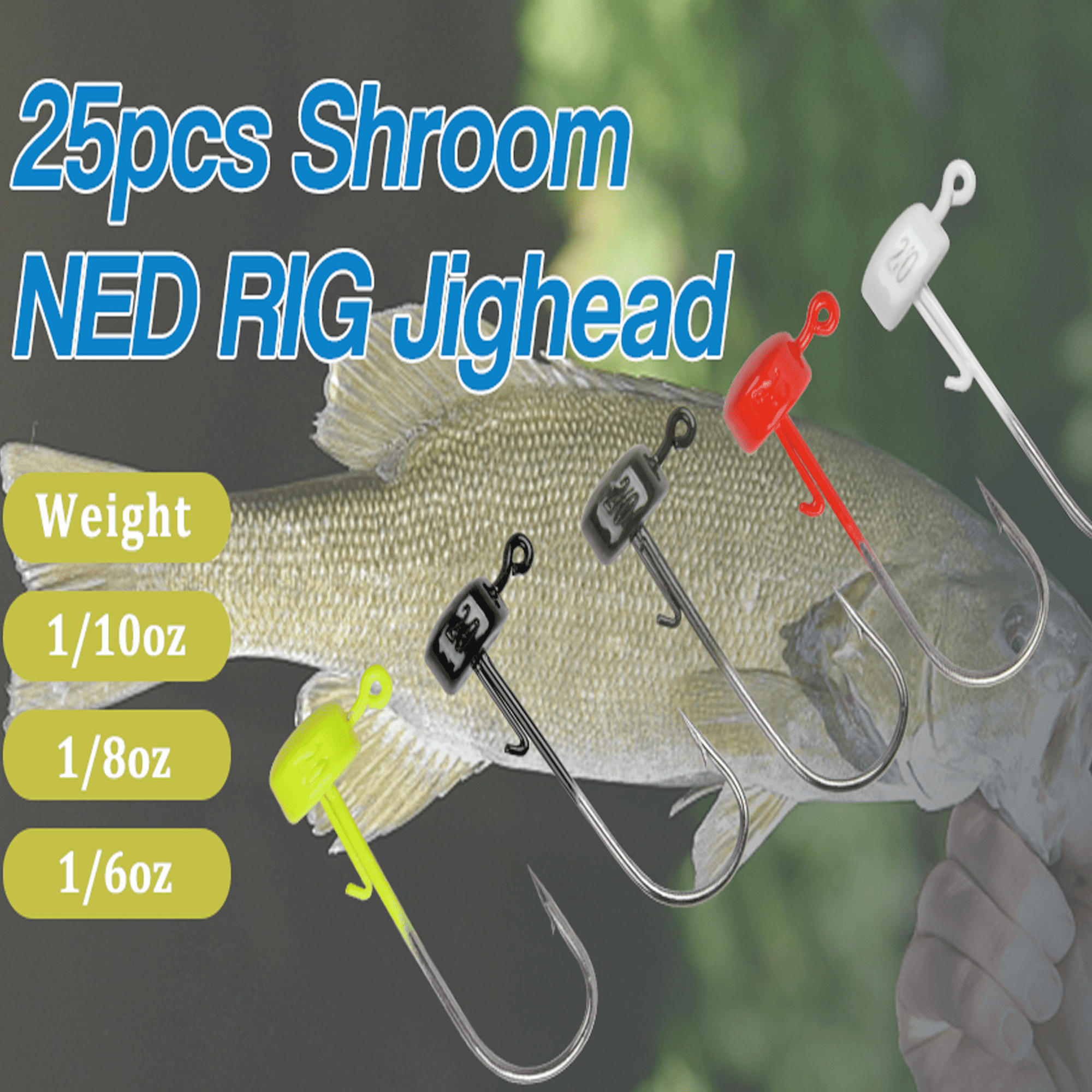 OROOTL Ned Rig Jig Heads Kit, 20Pcs Ned Rig Baits Hooks Finesse Mushroom  Jig Heads Fishing Crappie Jig Hooks Weedless Jig Heads for Bass Fishing 