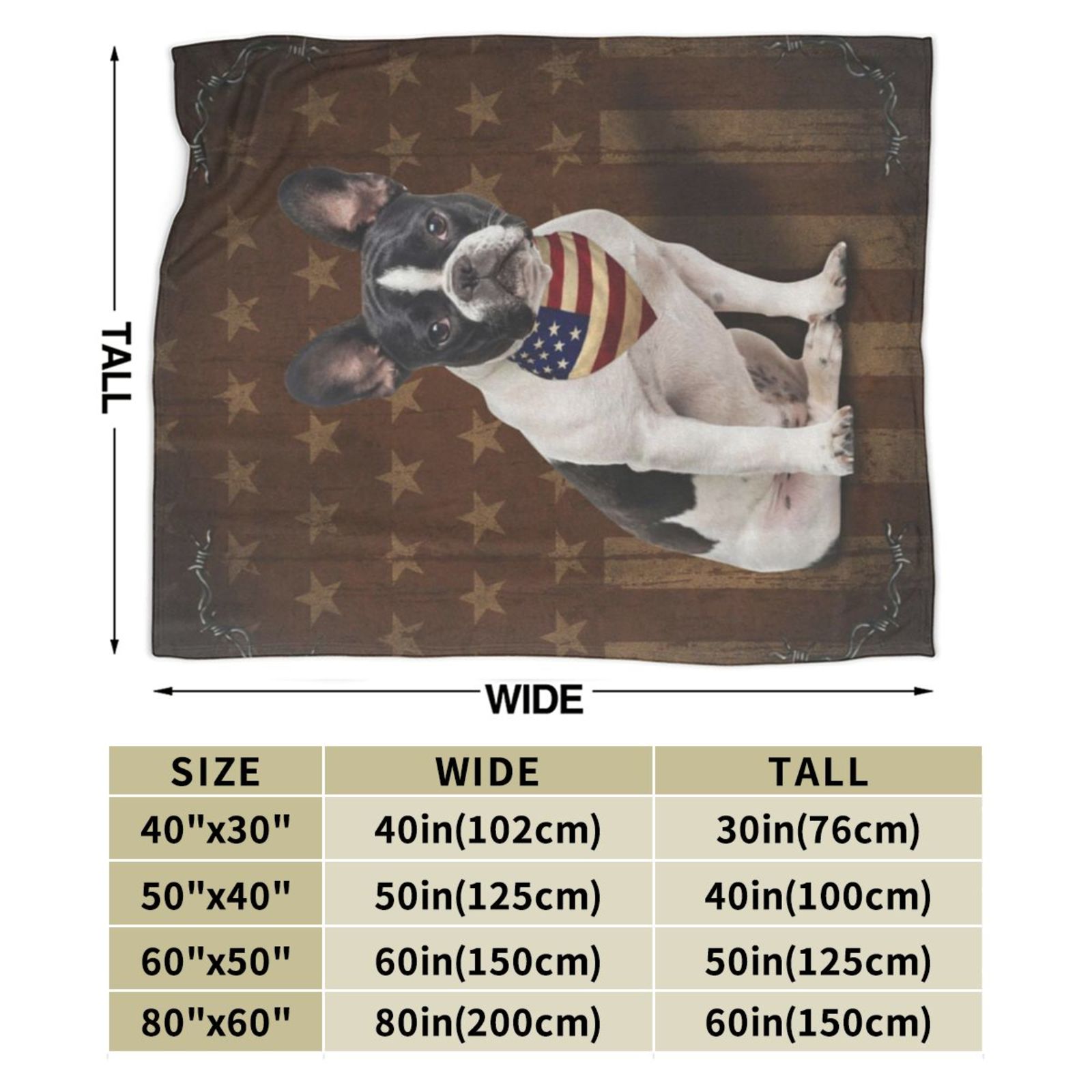 Wijzvio Boston Terrier Bulldog Dog With Vintage American Flag Throw Blanket Soft Fuzzy Fleece Blanket For Couch Bed Living Room Decoration 50"X40"