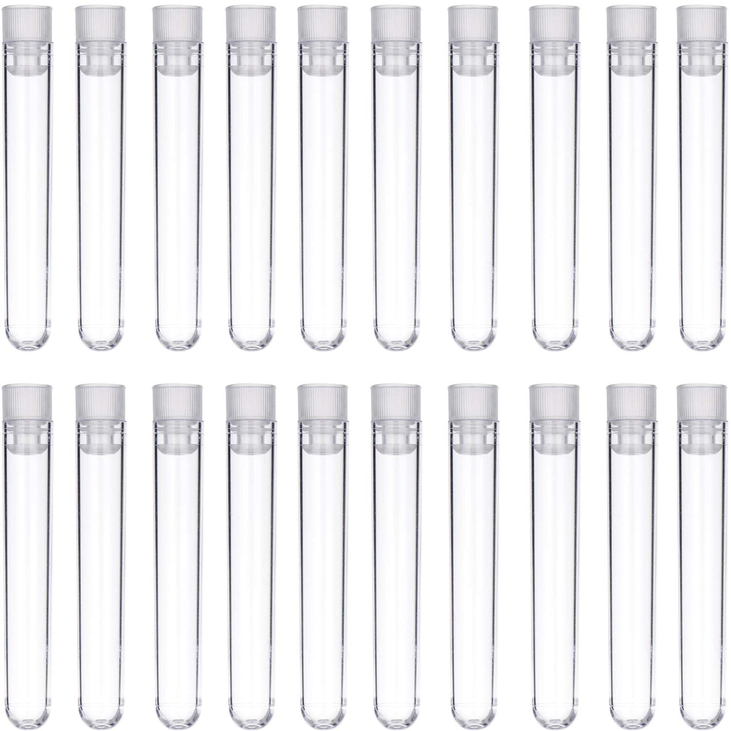 Needle Storage Bottles 12 by 75 mm with Push Caps 50 Pcs 5 ml Clear Plastic Test Tubes Red Caps