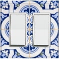 thumbnail image 1 of Metal Light Switch Plate Cover Elegant Blue White Mandala Tile Pattern TIL025, 1 of 15