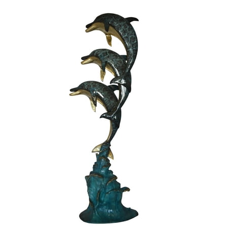 Three Dolphins Overreach Each Other Fountain Bronze Statue - 22"x 15"x 68"H.