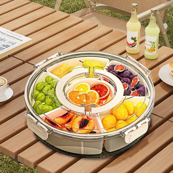 Fruit Plate Snack Spinner Divided Serving Tray with Lid Handle Food Platter for Charcuterie Veggie Travel Picnic Snack Organizer
