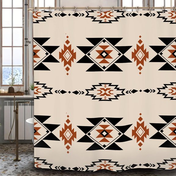 Brown Abstract Geometric Bathroom Shower Curtain 72W by 72H Inch Modern Mudcloth Minimalist Neutral Contemporary Tribal Ethnic Polyester Fabric 12 Plastic Hooks Waterproof Decor