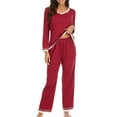 thumbnail image 3 of Lounge Pajama Set for Women 2 Piece Long Sleeve V Neck Tops Shirts and Pants Pj Sets Outfits Soft Sleepwear Loungewear, 3 of 6