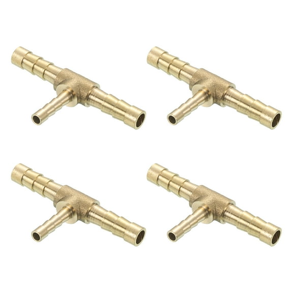 4 Pack Brass Hose Barb Fitting Tee 3 Way Connector Coupler, 1/4"x3/16"x1/4" ID Brass Fitting Air Hose Fittings Reducer for Connecting Water Fuel Air, Oil Hoses