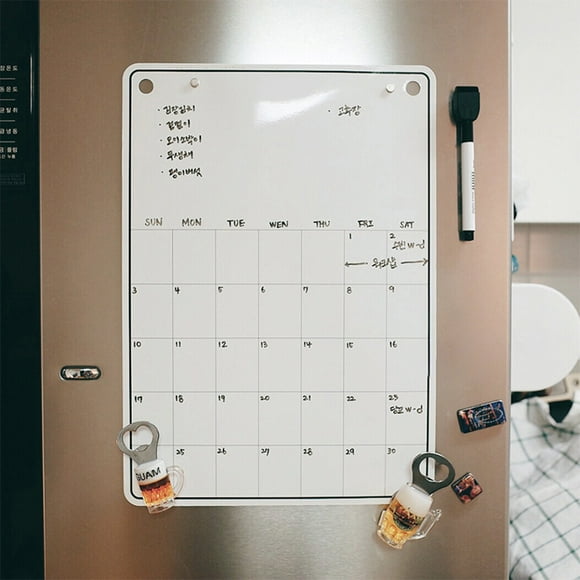 Planificador mensual de pizarra blanca Tablero magnético para mensajes para refrigerador Tableros de notas Calendario con imán para refrigerador Planificador diario