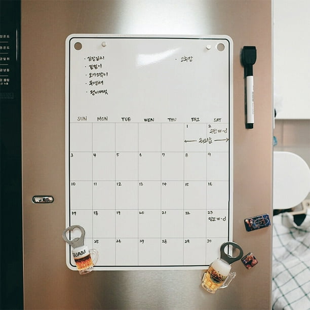 Planificador mensual de pizarra blanca Tablero magnético para mensajes para refrigerador Tableros de notas Calendario con imán para refrigerador Planificador diario