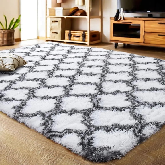 IOCOCEE Plush Modern White/Grey Area Rugs, 4' x 6', Soft and Comfortable 3 Count