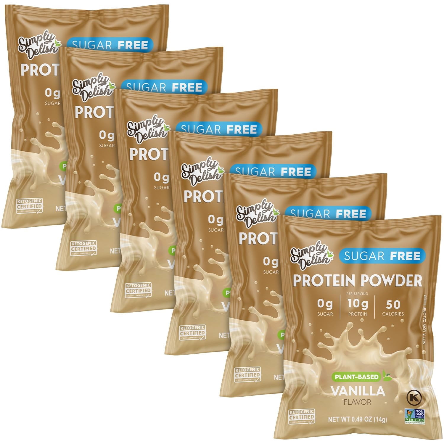 Simply Desserts Vanilla Protein Powder, Sugar-Free, 6-Pack – Plant-Based Protein Boost for Vegan Puddings, Baked Goods, Shakes & Snacks, Keto & Kosher, 0.49 Oz Ea