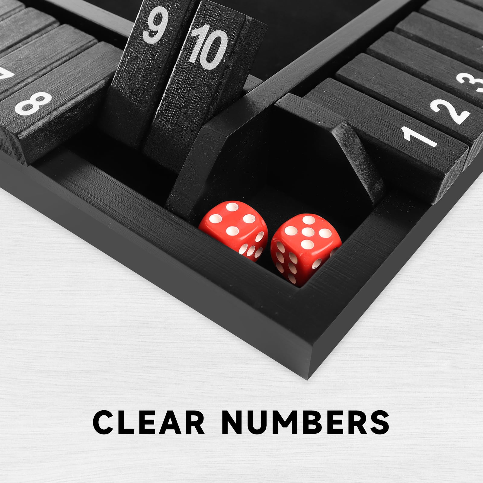 GSE Games & Sports Expert 4-Player 10 Numbers Wooden Shut the Box Dice Board Game with 8 Dices. Classic Tabletop Version of Popular English Pub Game - Black