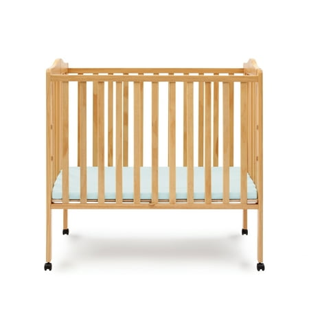 Delta Children Folding Portable Baby Mini Crib with 1.5-inch Mattress, Natural