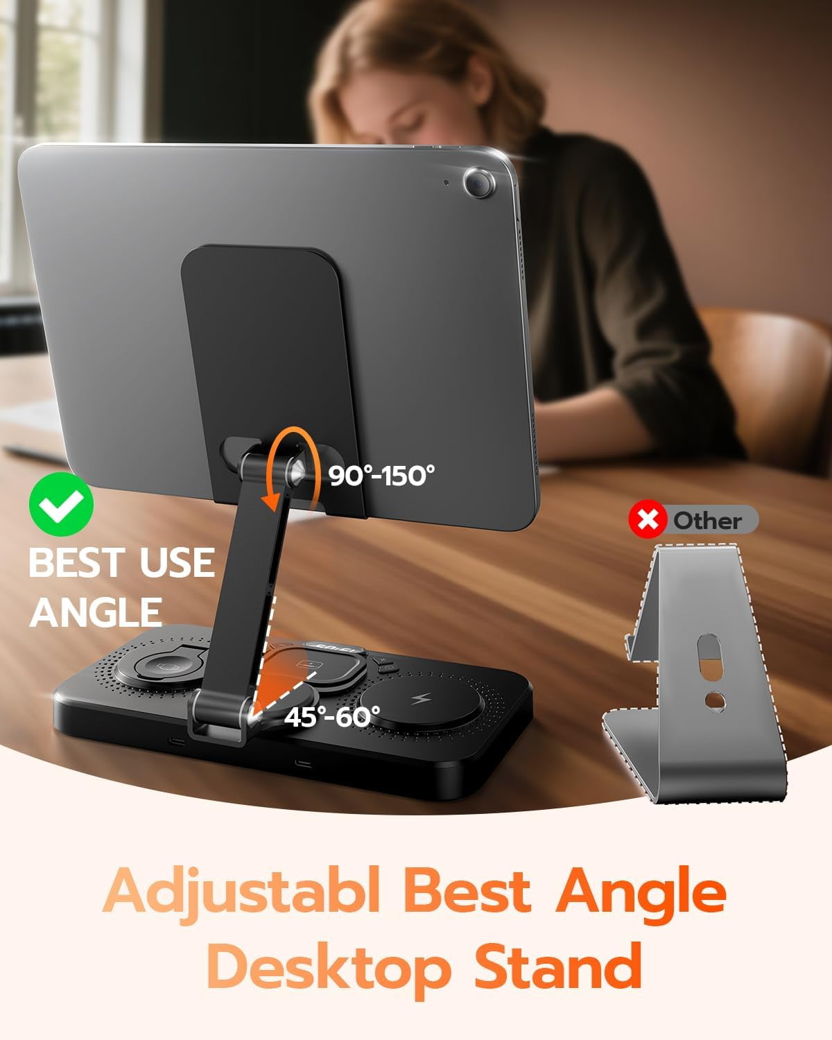 45W 6 in 1 Charging Station for Apple Multiple Devices with Clock & Light, 20W Fast Foldable Wired Charging Stand for iPad/Tab, Wireless Charger Design for MagSafe Charger for iPhone 17/iWatch