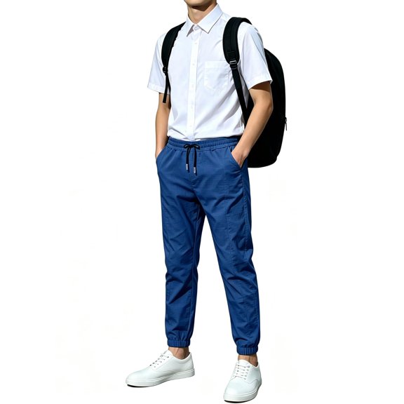 School Uniform for Teens Boys Baggy Joggers Pants Preppy Workout Athletic Casual Plus Size Lightweight Fall Sweatpants 3-13Y, Dark Blue, 140