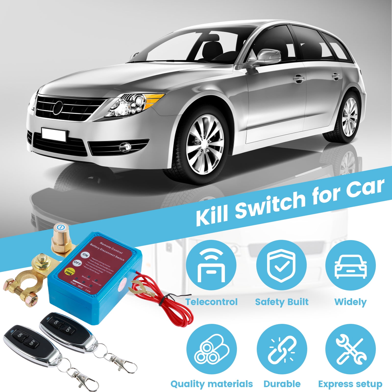OKYMOTOR Remote Battery Disconnect Switch 12V 240A,Upgrade Smart Voltage Kill Switch Anti Theft Car Battery Cut Off Switch Remote Battery Kill Switch for Car RV Boat Truck