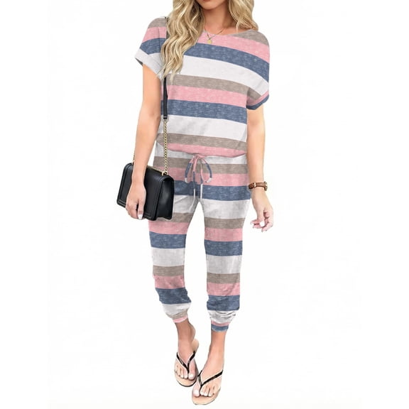 Ekouaer Jumpsuits for Women Dressy Casual Romper Summer Short Sleeve Vacation Outfits 2026 One Piece Travel Clothes