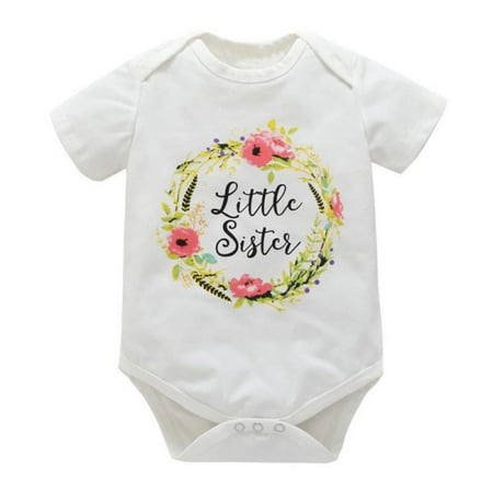 

WEIXINBUY Baby Girls Bodysuits Cotton Active Letter Print Short O-Neck Bodysuits Suit for 0-18M