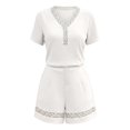 thumbnail image 5 of Likimi Two Piece Sets For Women Shorts Sleeve V Neck Solid Color Lace Top With Pocket High Waist Shorts Summer Fashion Comfort Outfit Set White Size M, 5 of 5