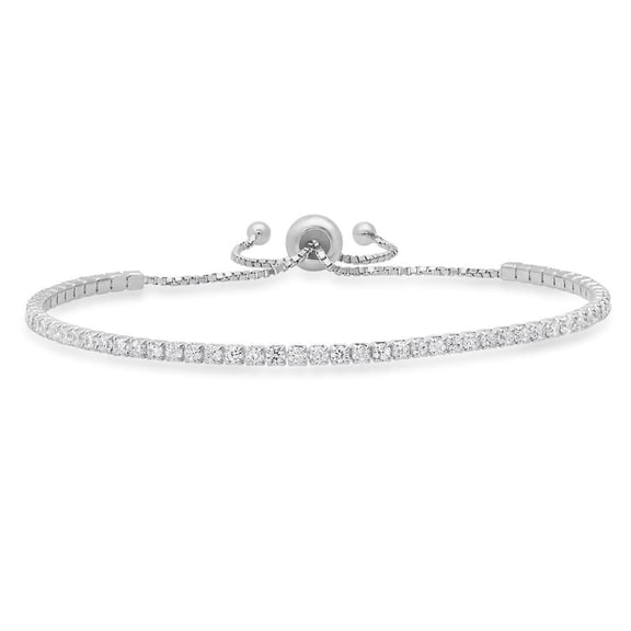 Sterling Silver Petite Cubic Zirconia Adjustable Bracelet