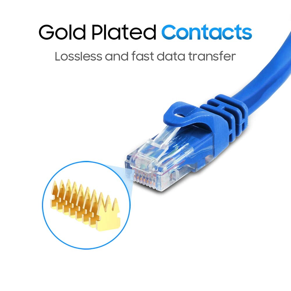 Cmple - 10 Pack Cat6 Ethernet Cable 7 ft Cat 6 Network Cables with RJ45 Connectors 10Gbps Computer LAN Patch Cord Router Internet Wire - Blue