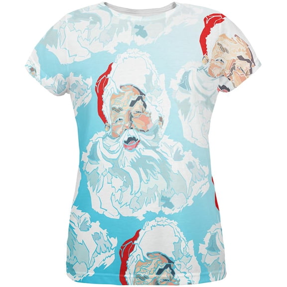 Christmas Classic Jolly Saint Nick Santa Claus All Over Womens T Shirt Multi MD