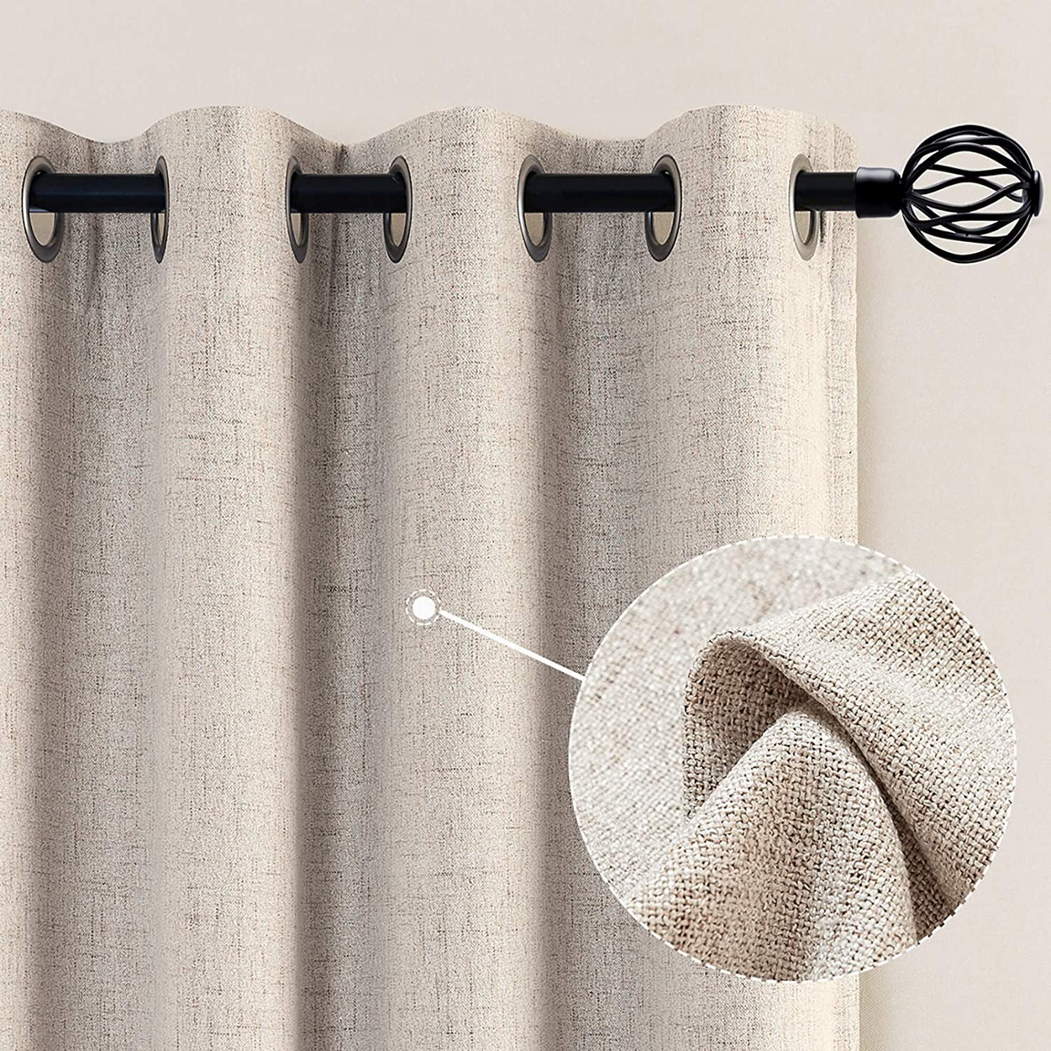 jinchan Linen Textured Curtains for Living Room Beige Grommet Top Window Treatment Set for Bedroom 2 Panels 95 inches Long Crude