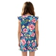 thumbnail image 2 of ZIATUBLE4S Tropical Hibiscus Leaf Print Girls Summer Jumpsuit Kids Button Flutter Sleeve Short Playsuit Elastic Waist Round Neck Casual Romper Outfit Clothes with Pockets for 11-12 Y, 2 of 6