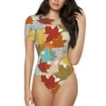 thumbnail image 2 of Uemuo Fall Maple Leaves Pattern Women's One Piece Short Sleeve Swimsuit Rash Guard Surfing Modest Quick-drying Swimsuit Beach Essentials-Medium, 2 of 9