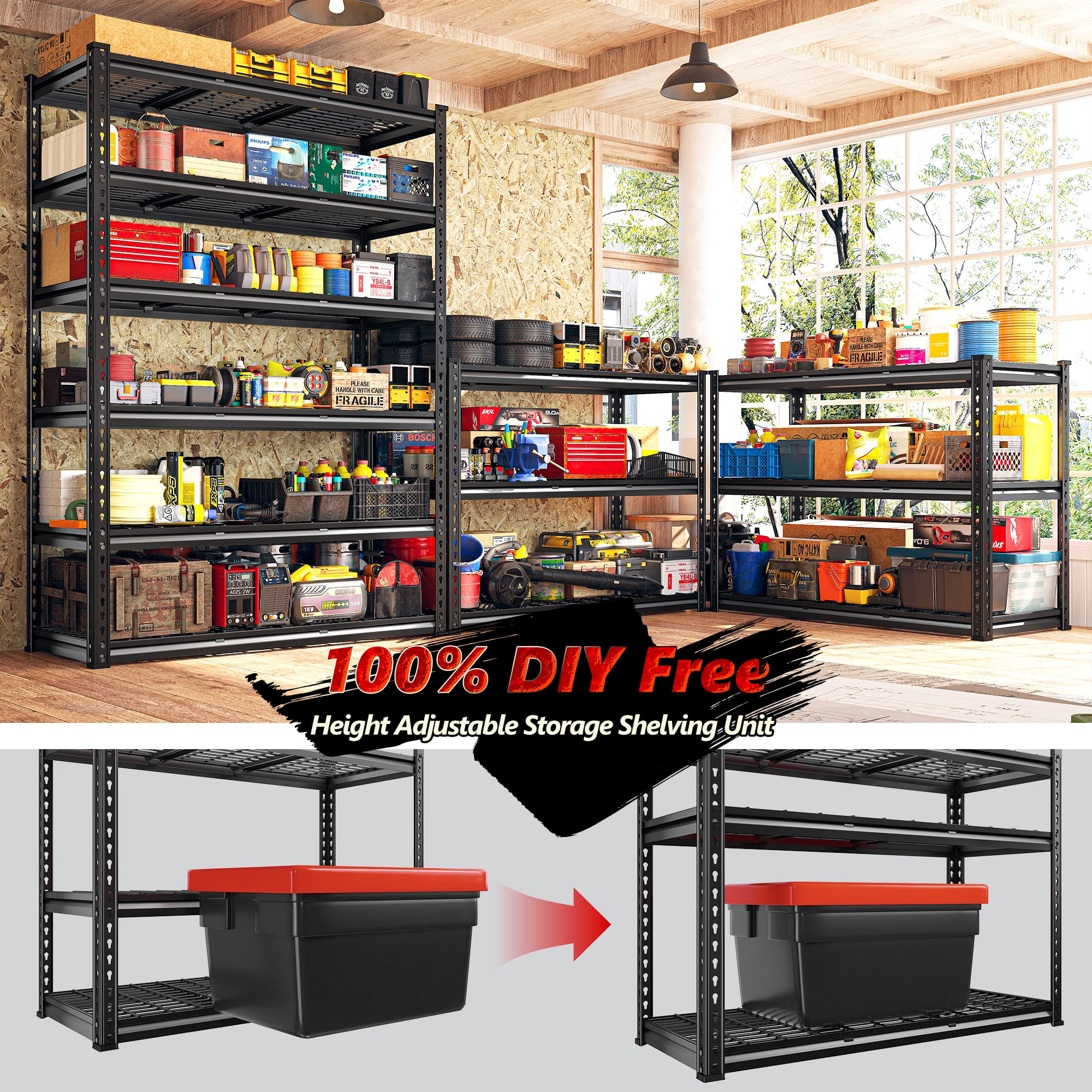REIBII 78"H 6-Tier Storage Shelves for Garage Wire Shelving Units 3300LBS Adjustable Utility Shelf