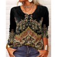 thumbnail image 2 of Jersey Vintage con cuello redondo y botones para mujer, Camiseta holgada informal con estampado elegante, Tops básicos diarios de calle, camisetas de manga larga, camisa de fondo, 2 of 4